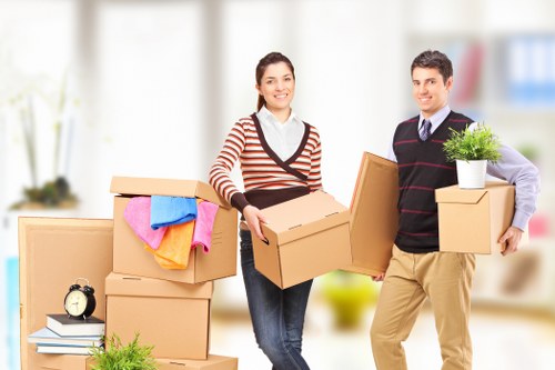 Removal company team working on a residential move in France
