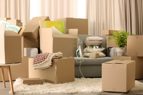 Commercial office items being transported by removals van in France