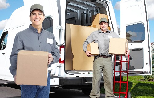Commercial office moving process with labels and coordinated setup