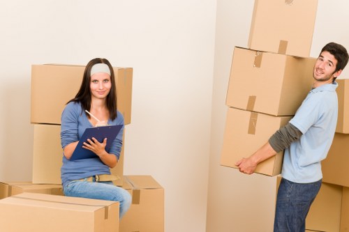 Moving day preparation with boxes and furniture in a French property