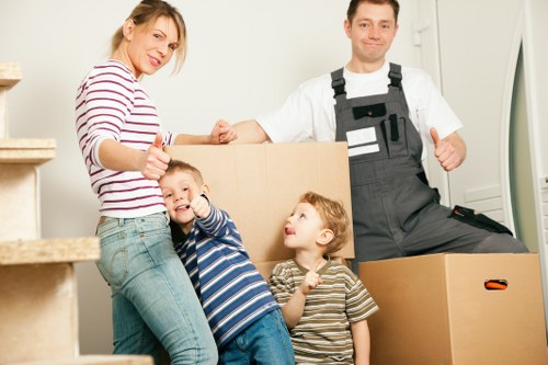 Packed household boxes ready for a move in France